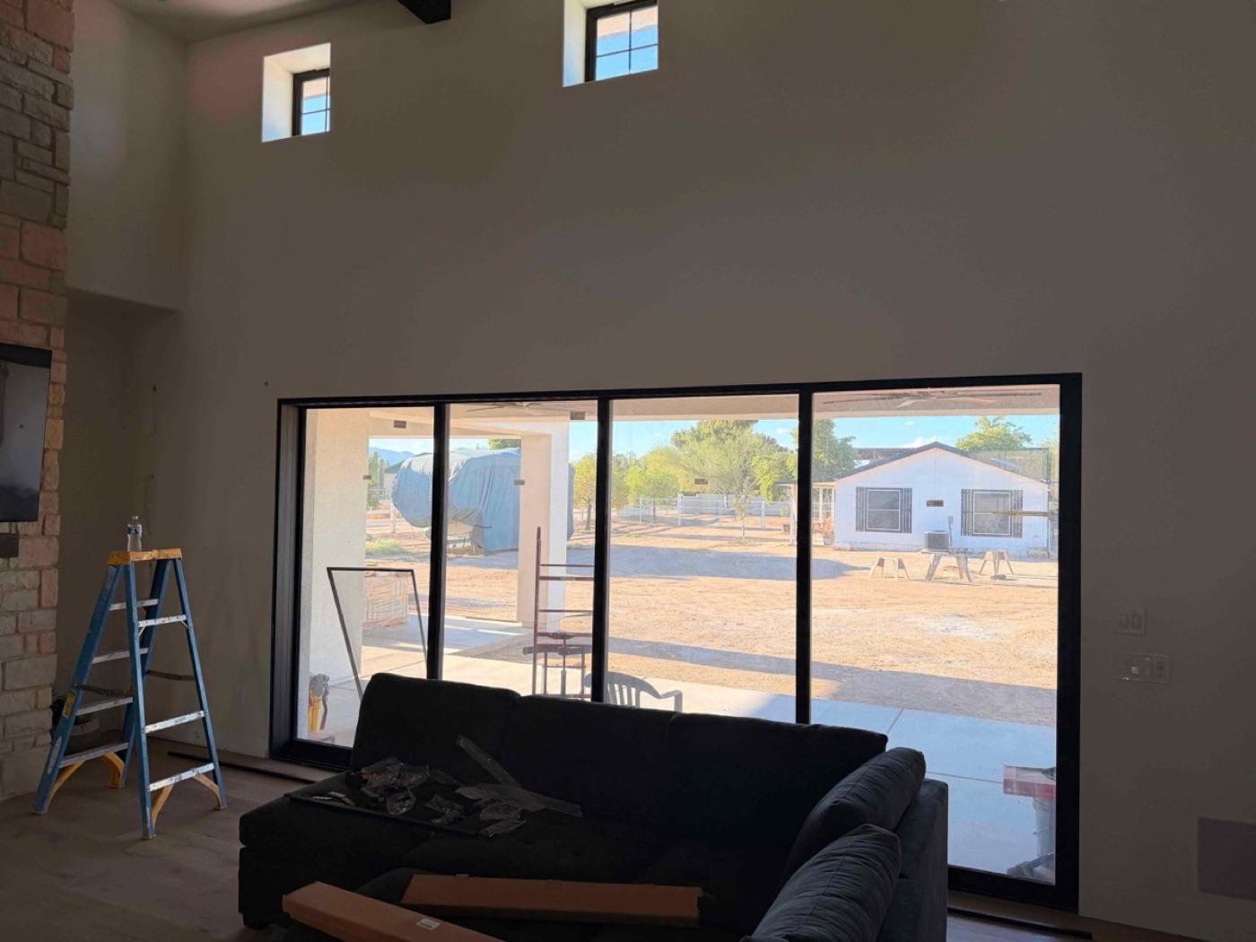 The same wall of windows before the curtains went up